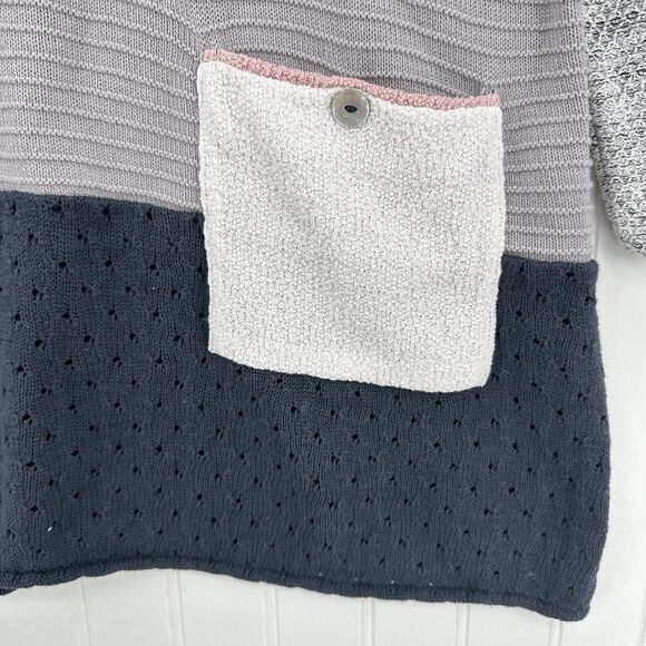 Margaret Winters Sweater Womens Medium Knit Cotton Pocket Mixed Media Boho - Picture 3 of 9